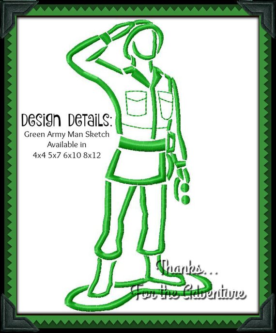 570x687 Green Army Man From Toy Story Sketch Digital Embroidery Etsy - Army Man Sketch
