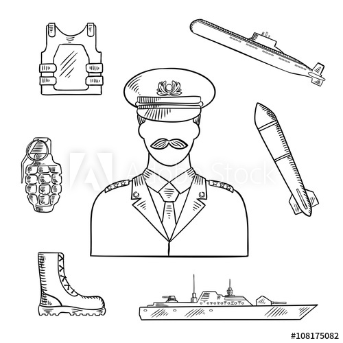 500x500 Military Man With Army Symbols Sketch Icon - Army Man Sketch