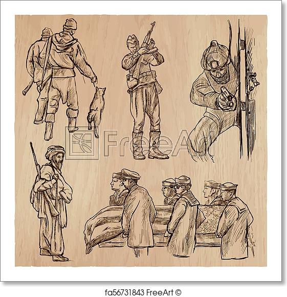 561x581 Free Art Print Of Soldiers, Army - Army Sketch