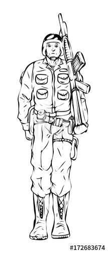 215x500 Cartoon Army Soldier With Gun Vector Drawing - Army Soldier Sketch