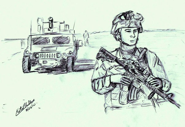 603x415 Thundering Canvas Soldier Sketch - Army Soldier Sketch