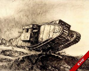 300x239 Wwi British Army Tank Sketch Painting Military History War Art - Army Tank Sketch