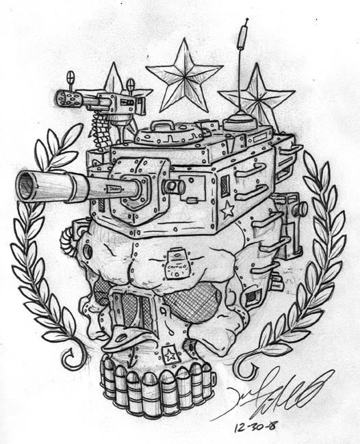 526x649 Army Tank Skull Tattoo Sketch - Army Tank Sketch