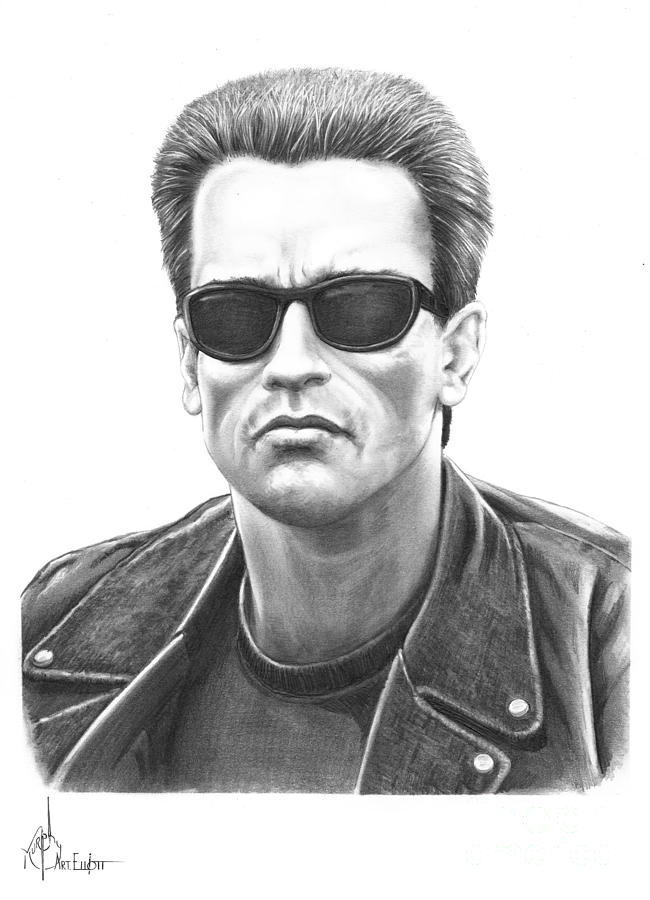 650x900 Arnold Schwarzenegger Terminator Drawing By Murphy Elliott - Arnold Schwarzenegger Sketch