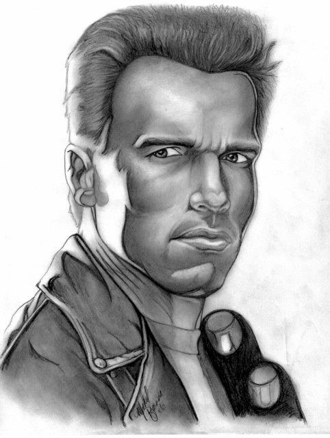 482x640 Arnold From T2 Pencil Sketch By Mike Banner Retratos - Arnold Sketch