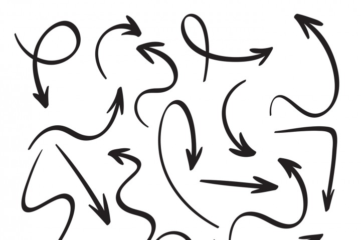 720x479 Cartoon Black Arrows. Hand Drawn Arrow Sketch. Swirl, Return Back - Arrow Sketch