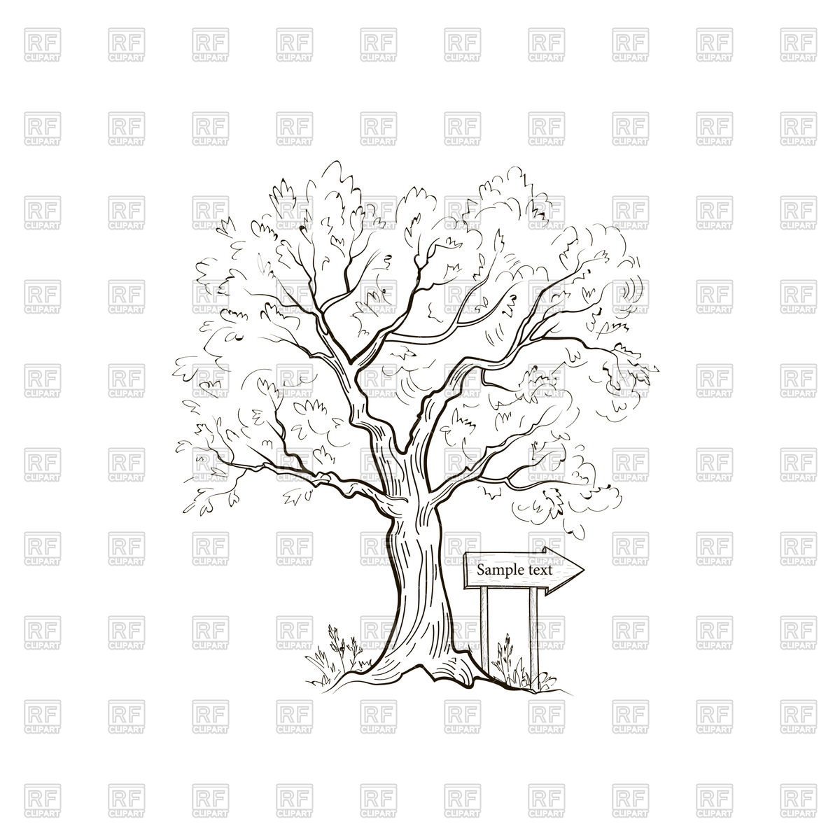 1200x1200 Tree With Arrow Sign Sketch Vector Image Vector Artwork Of - Arrow Sketch