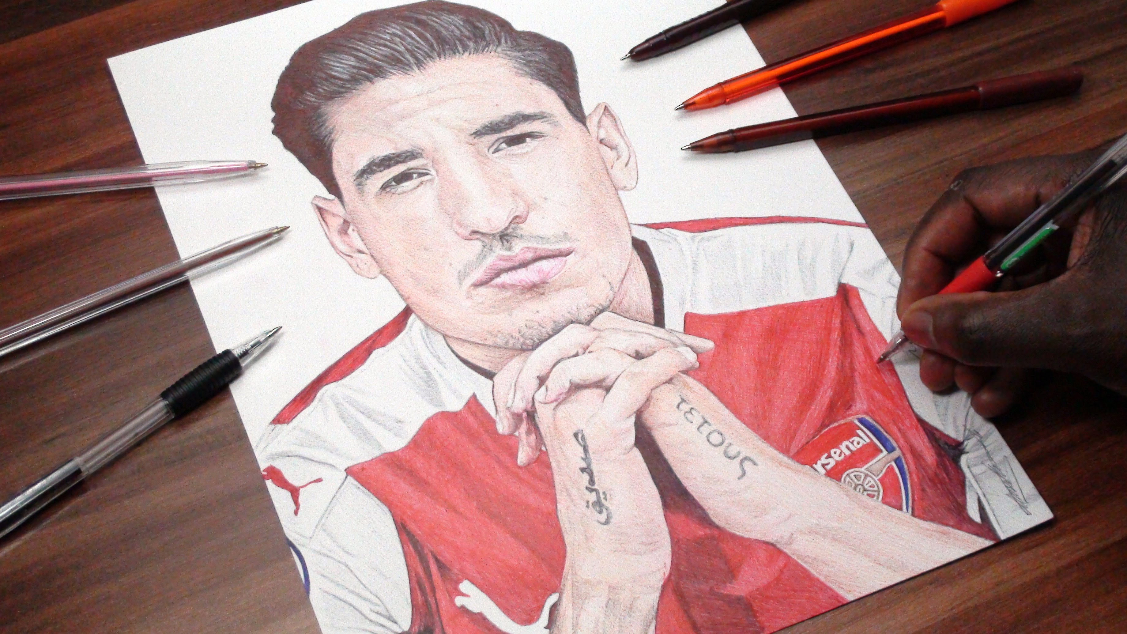 3680x2070 Hector Bellerin Pen Drawing - Arsenal Sketch