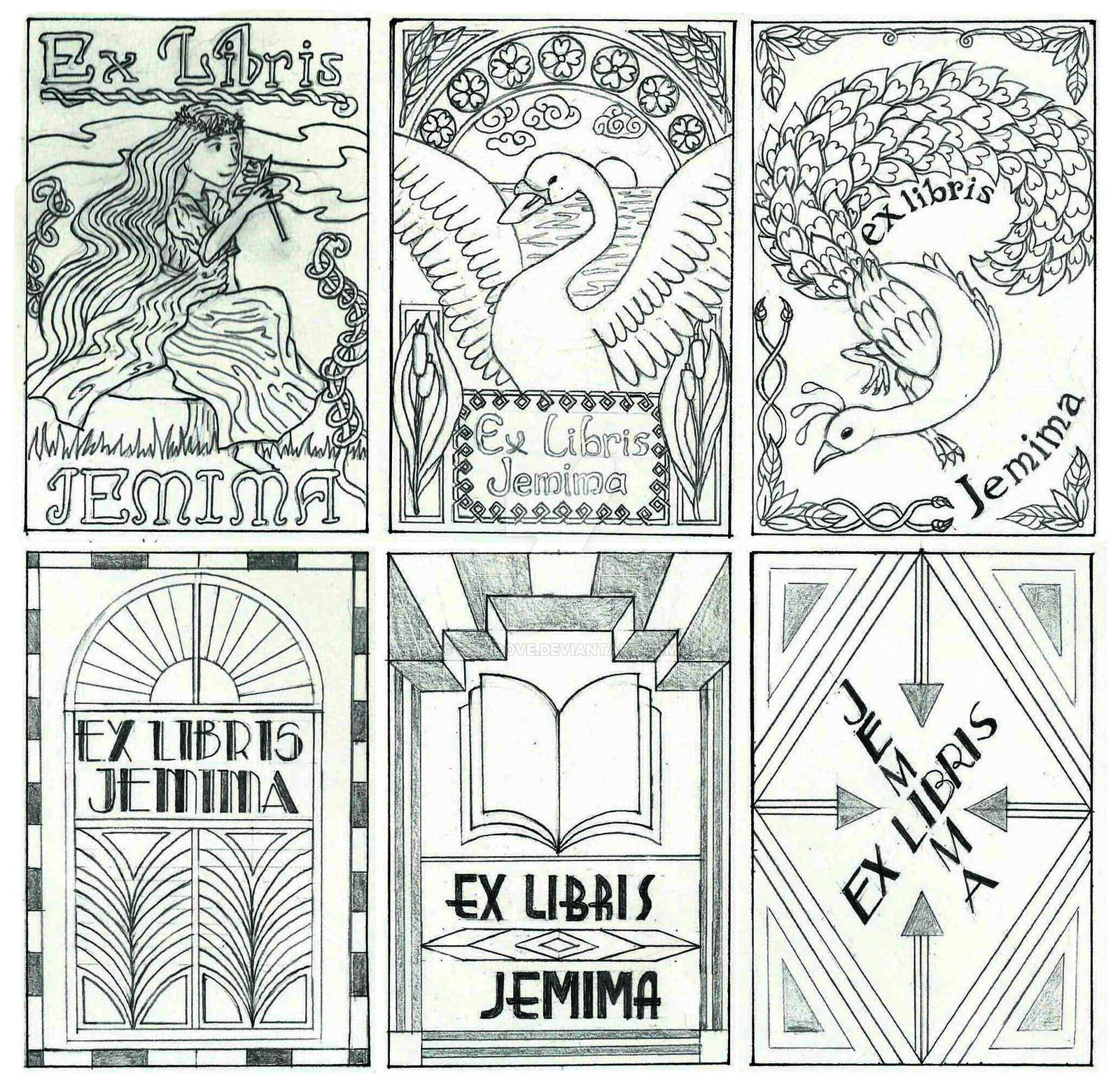 1600x1557 Art Nouveau And Art Deco Bookplate Sketches By Jemidove - Art Deco Sketches