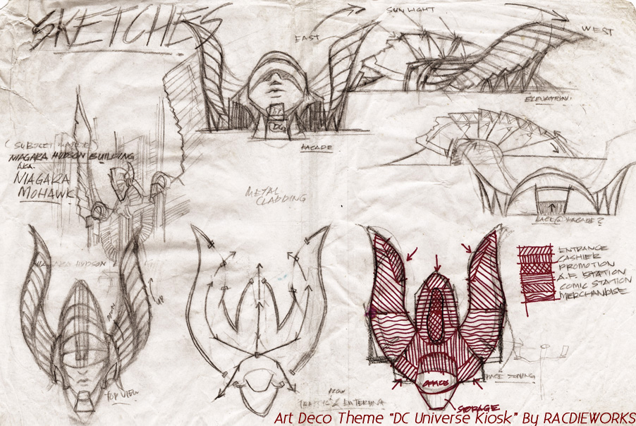 902x604 Racdieworks Art Deco Theme Dc Universe Kiosk Sketches (2009) - Art Deco Sketches