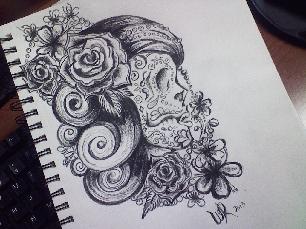 1024x768 Sugar Skull Design - Art Design Sketch