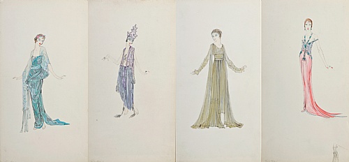 500x232 Four Art Deco Fashion - Art Nouveau Sketches