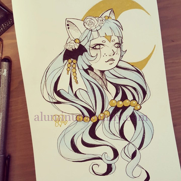 600x600 Cat Moon Inktober Sketch Aluminum Bunny Art Of Joanna Nagy - Art Of Sketch
