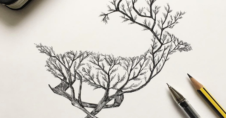 765x402 Artist Fuses Animals With Nature Through Pen Sketches - Art Sketches