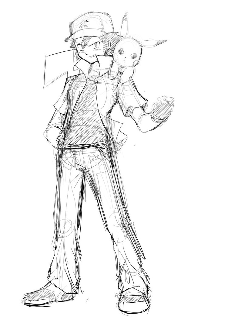 752x1063 Ash And Pikachu Commish Sketch V2 By Moxie2d - Ash Sketch
