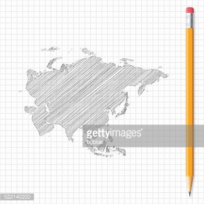 416x416 Asia Map Sketch With Pencil On Grid Paper Premium Clipart - Asia Map Sketch