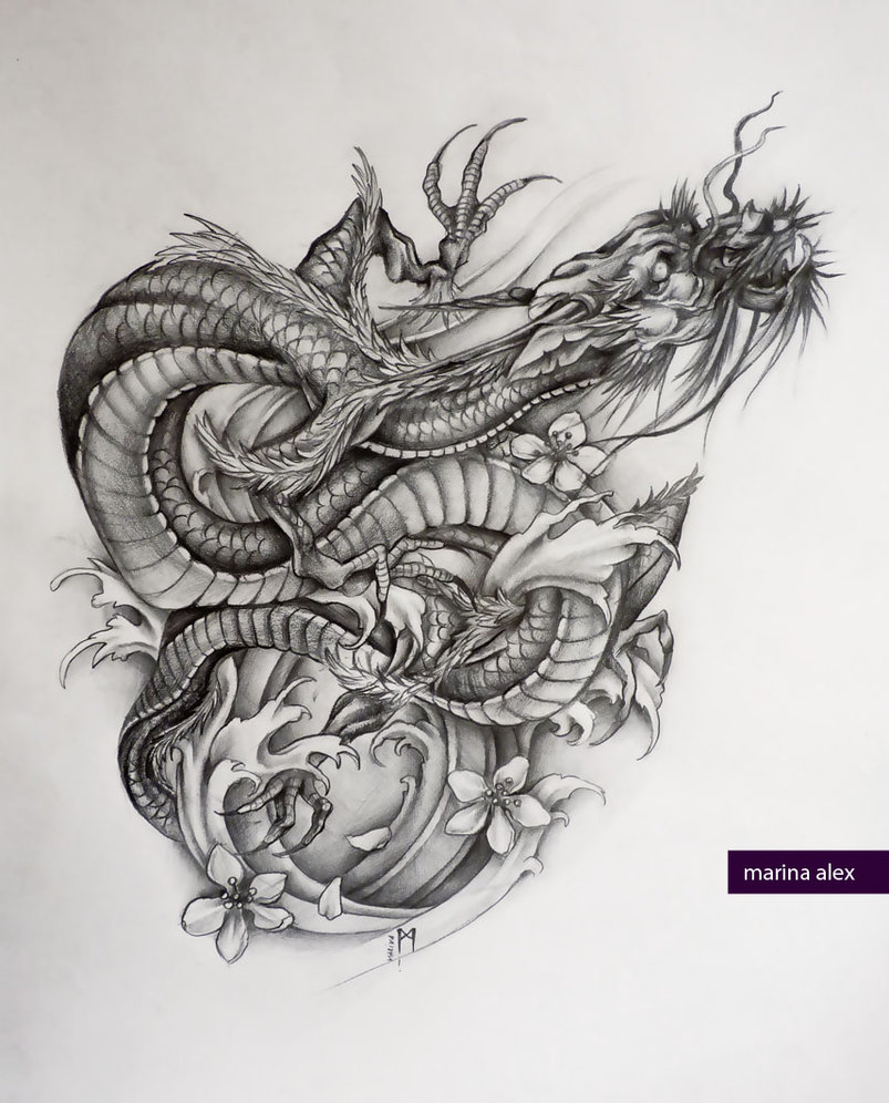 803x996 Asian Dragon Tattoo Sketch By Marinaalex - Asian Dragon Sketch