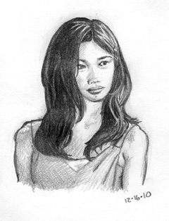 240x314 Asian Girl Portrait Pencil Sketch Quick Sketch. Yb Art - Asian Sketch