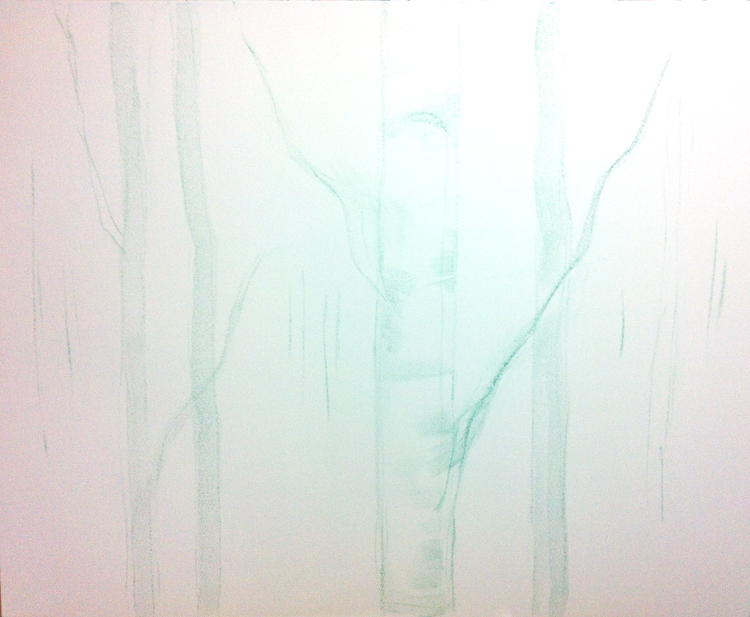 750x617 Work In Progress Sketch Of Aspen Birch Tree Painting Melissa - Aspen Tree Sketch