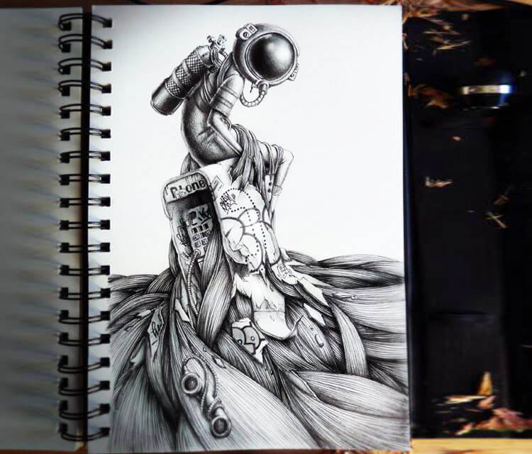 750x640 911 Astronaut Sketch Drawing By Pez No. 819 - Astronaut Sketch