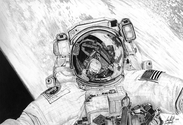 600x410 Astronaut Mike Hopkins Eva Selfie On Iss Drawing Beach Towel For - Astronaut Sketch