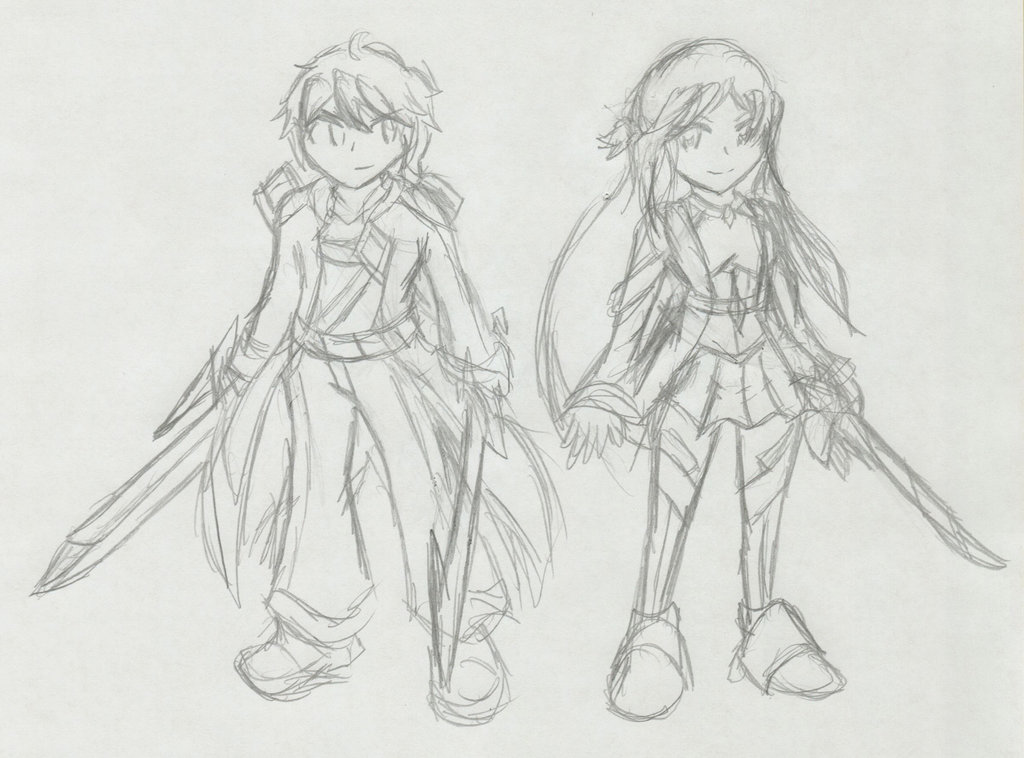 1024x758 Paragon R Kirito And Asuna Sketch By Xero J - Asuna Sketch
