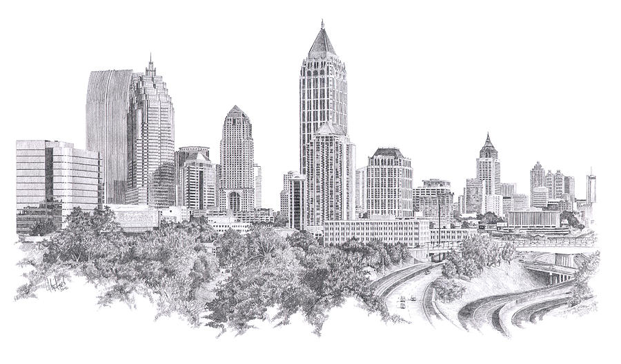 900x528 Atlanta Drawing By Andrew Aagard - Atlanta Sketch