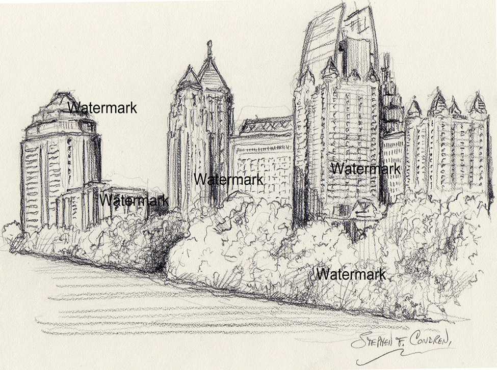 975x727 Atlanta Skyline Drawings And Prints Condren Galleries Ltd. - Atlanta Sketch