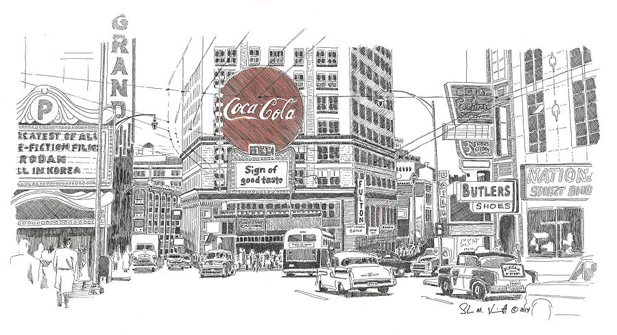 900x490 Downtown Atlanta 1948 Drawing By Shawn Vincelette - Atlanta Sketch