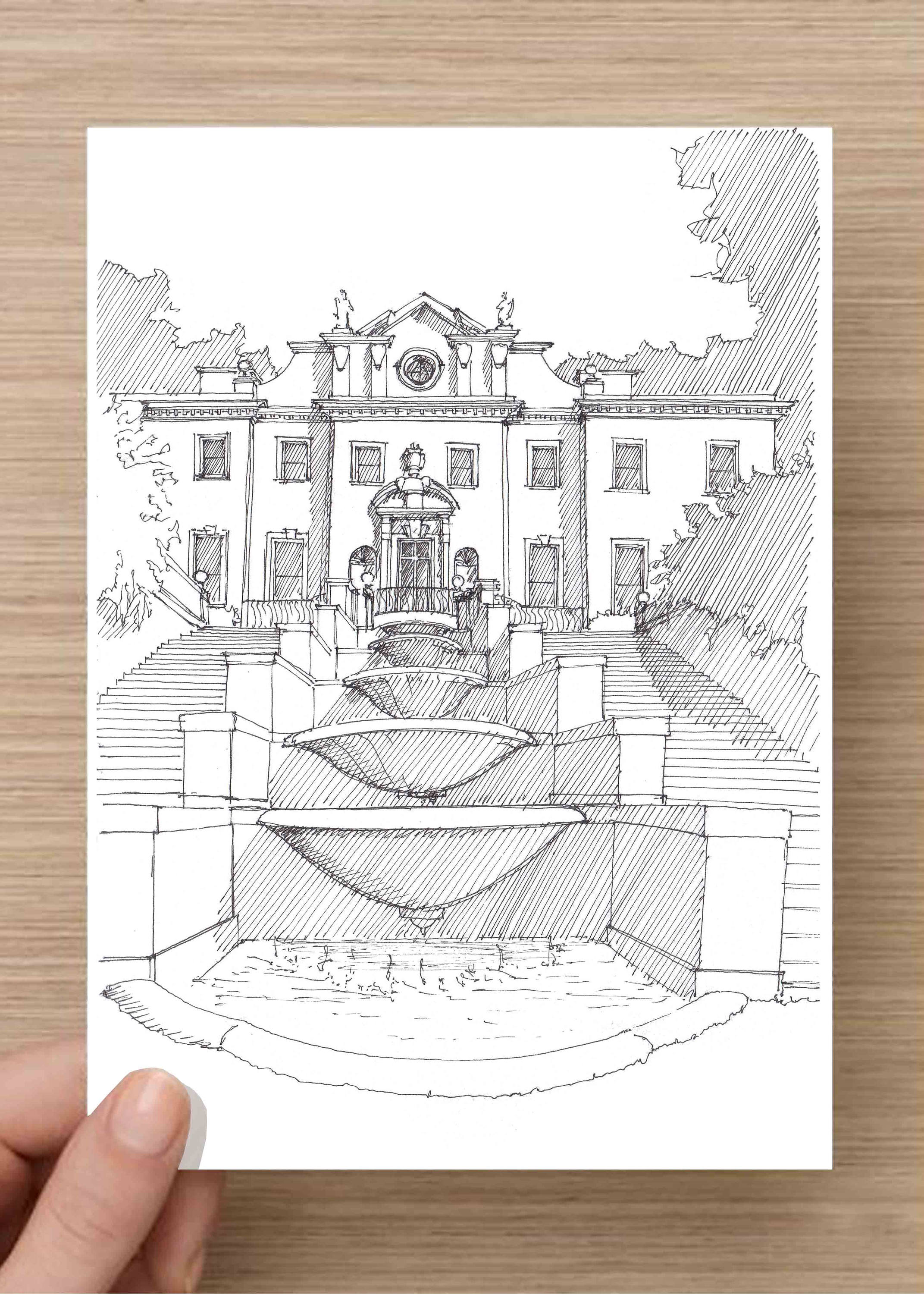 2143x3000 Ink Drawing Of The Historic Swan House In Atlanta, Georgia - Atlanta Sketch