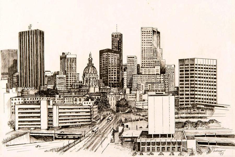 900x602 Atlanta Skyline Drawing By Pamir Thompson - Atlanta Skyline Sketch