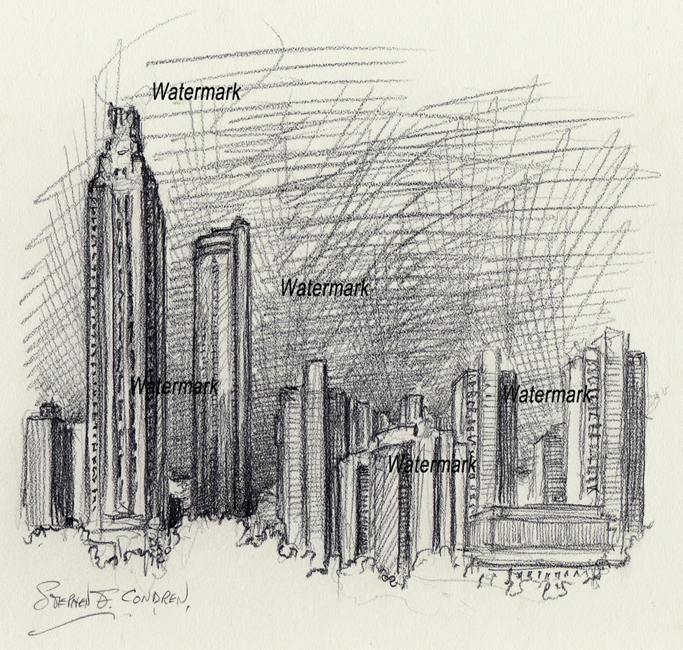 975x927 Atlanta Skyline Drawings And Prints Condren Galleries Ltd. - Atlanta Skyline Sketch