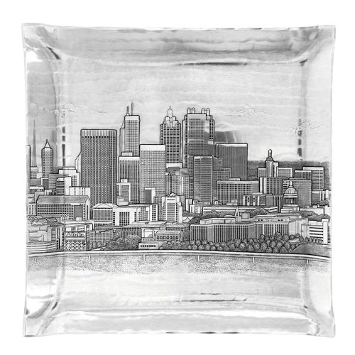 500x500 Hand Etched Aluminum Tray With Atlanta Downtown Scene - Atlanta Skyline Sketch