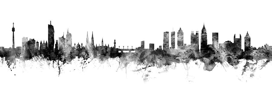 900x300 Vienna Austria And Atlanta Skylines Mashup Digital Art By Michael - Atlanta Skyline Sketch