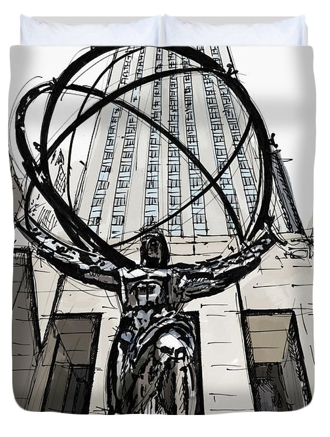 645x853 Atlas Sculpture Sketch In New York City Duvet Cover For Sale By - Atlas Sketch