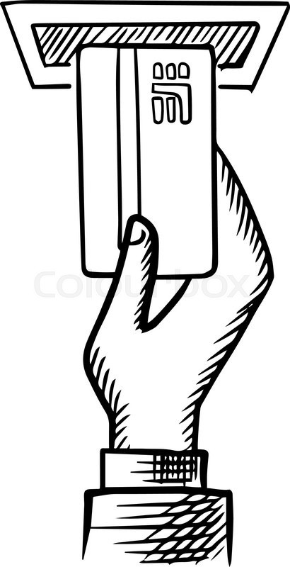 410x800 Hand Inserting Plastic Credit Card Into Atm Slot Isolated On White - Atm Machine Sketch