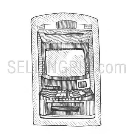 450x450 Engraving Style Hatching Pen Pencil Painting Illustration Bank Atm - Atm Sketch