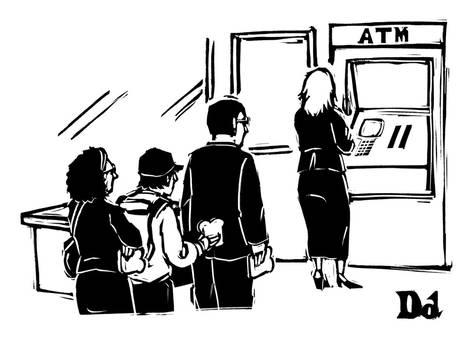 473x355 People Stand In Line - Atm Sketch