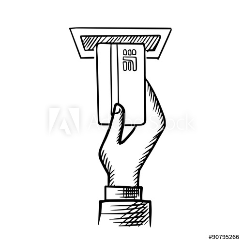 500x500 Sketch Of Credit Card With Atm Slot - Atm Sketch