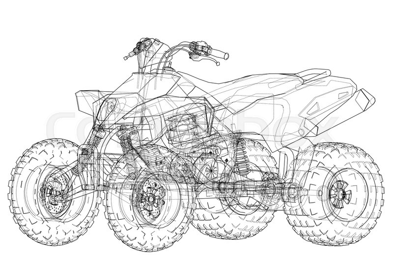 800x528 Atv Quadbike Concept Outline. Vector Rendering Of 3d. Wire Frame - Atv Sketch
