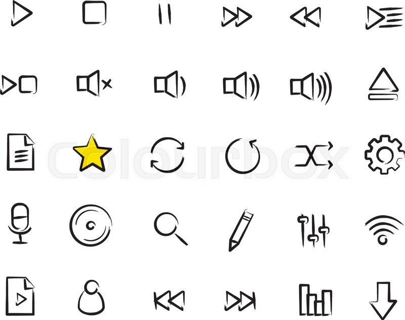 800x632 Multimedia Sketch Icons Set. Doodle Hand Drawn Audio Player - Audio Sketch