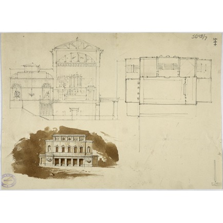 434x434 Design For A Hall Or Auditorium Sketch Plan, Elevation And - Auditorium Sketch