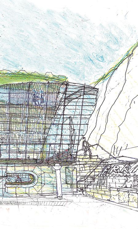 448x740 Detail Of An Early Concept Sketch For Auditorium. Drawing By - Auditorium Sketch