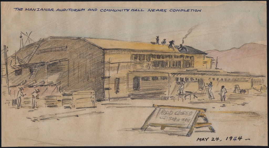 1024x567 Ddr Manz 2 73 Sketch Of The Manzanar Auditorium And Community - Auditorium Sketch