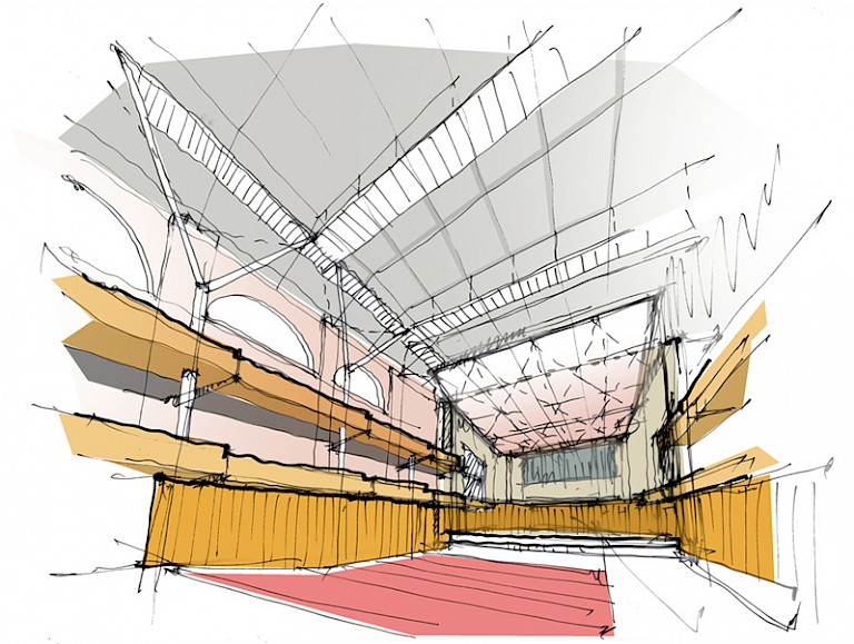 768x579 Auditorium Concept Levitt Bernstein - Auditorium Sketch