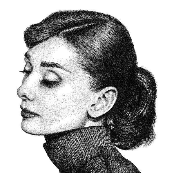 600x597 Audrey Hepburn Stippling Drawing On Behance - Audrey Hepburn Sketch