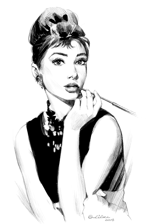 490x750 Audrey Hepburn By Pearlpencil - Audrey Hepburn Sketch
