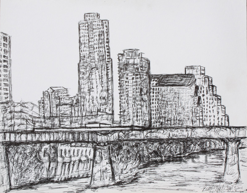 800x625 Austin Skyline 2 9.25 X 12 Ink, Watercolor Amp Pencil Sold - Austin Skyline Sketch