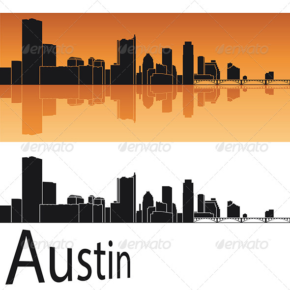 590x590 Austin Skyline In Orange Background By Paulrommer Graphicriver - Austin Skyline Sketch