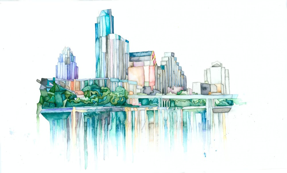 1000x602 Austin Skyline Heidi Lowell - Austin Skyline Sketch